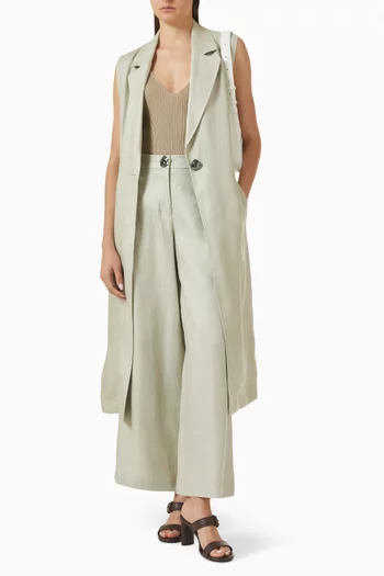 Wide-leg Pants in Linen Poplin