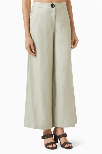 Wide-leg Pants in Linen Poplin