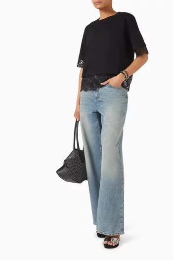 Lace-trim T-shirt in Cotton Jersey