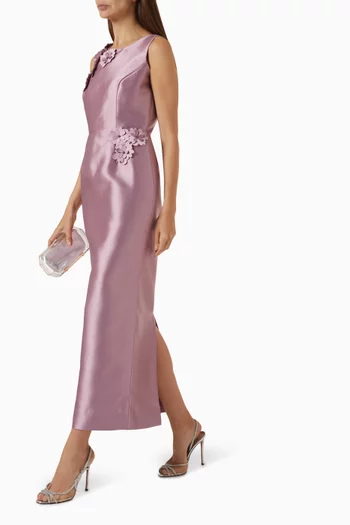 Flower Strings Maxi Dress in Mikado Satin