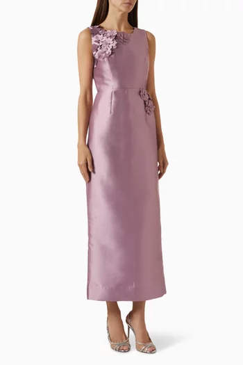 Flower Strings Maxi Dress in Mikado Satin