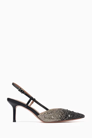 Riviera 70 Crystal Slingback Pumps in Metallic Leather