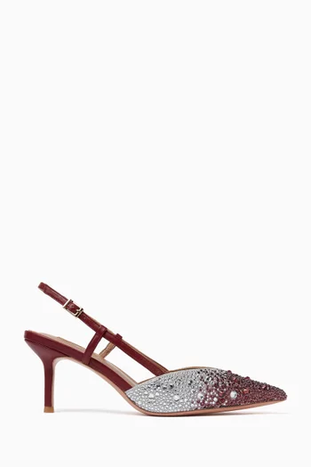 Riviera 70 Crystal Slingback Pumps in Metallic Leather