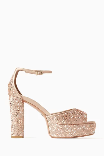 Lyana 110 Crystal Platform Sandals in Metallic Leather