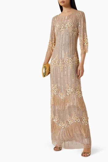 Embellished Fringe Gown