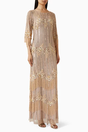 Embellished Fringe Gown
