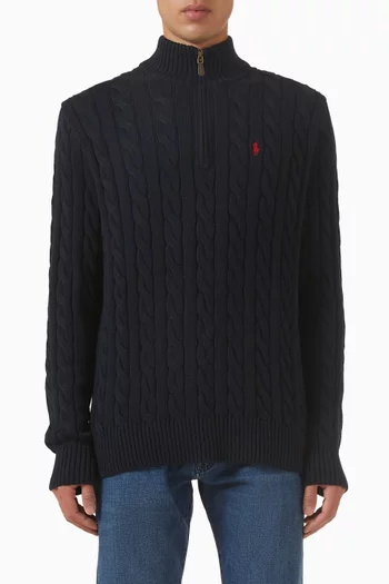 Cable Knit Half Zip Sweater in Cotton