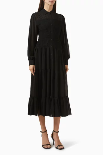 Smocked Shirt Dress in Georgette