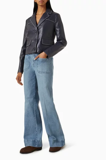 Contrast-trim Cropped Blazer in Leather