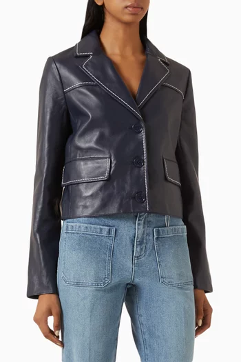 Contrast-trim Cropped Blazer in Leather