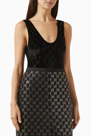 بودي سوت مطرز بالكريستال على شكل شعار حرفي GG‏ شنيل