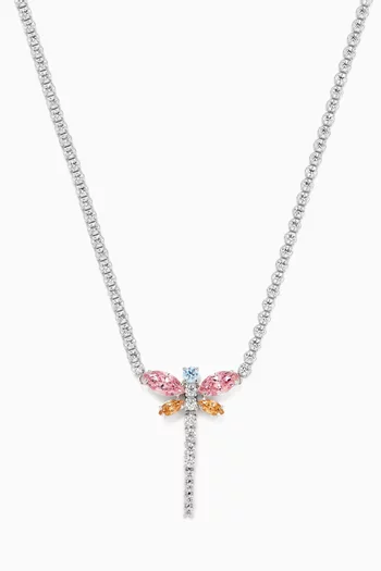 Dragonfly Pendant Necklace in Rhodium-plated Metal
