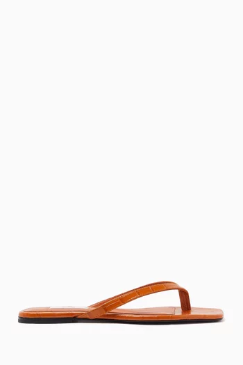 Flip-flop Sandals in Croc-embossed Leather
