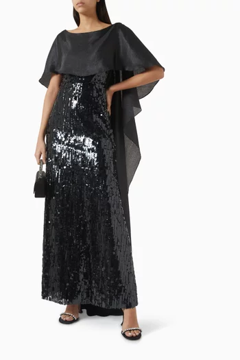 Sequinned Cape Maxi Dress