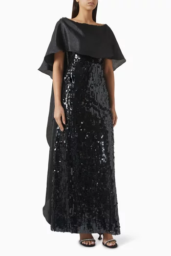 Sequinned Cape Maxi Dress