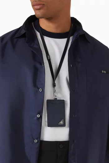 Triangle Logo Badge Holder in Saffiano Leather