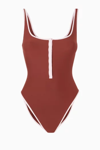 Signature Swim Snap Front One Piece Swimsuit