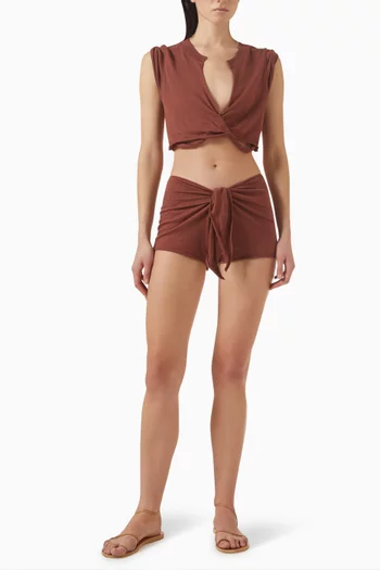 Cotton Jersey Cover-Up Twisted Plunge T-shirt