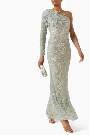 3D Flower Sequin Column Gown