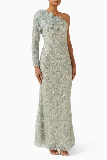 3D Flower Sequin Column Gown