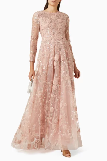 Embroidered A-line Gown in Tulle