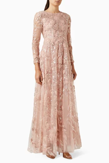Embroidered A-line Gown in Tulle