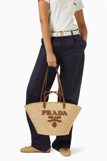 Large Tote Bag in Raffia & Leather
