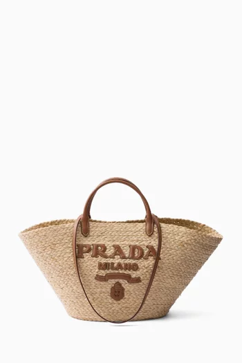 Large Tote Bag in Raffia & Leather