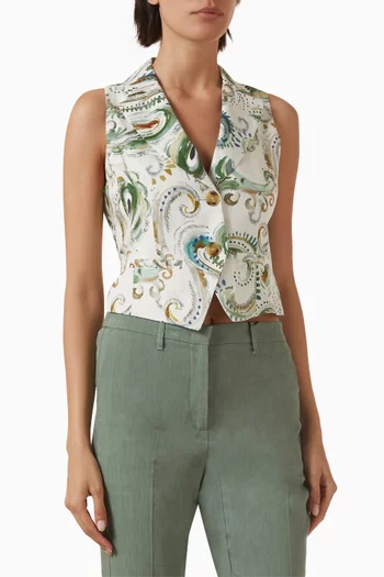 Printed Vest in Linen