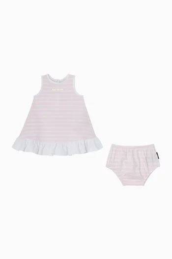 Logo Striped Dress in Cotton