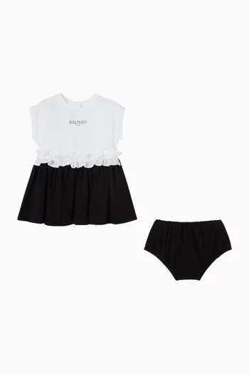 Logo Ruffle Dress in Cotton