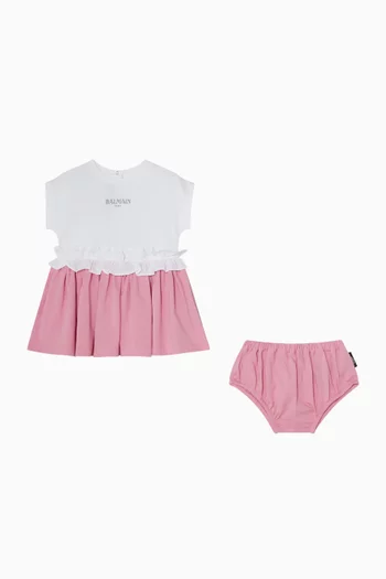 Logo Ruffle Dress in Cotton