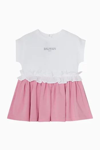 Logo Ruffle Dress in Cotton