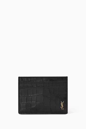 Tiny Cassandre Card Case in Croc-embossed Leather