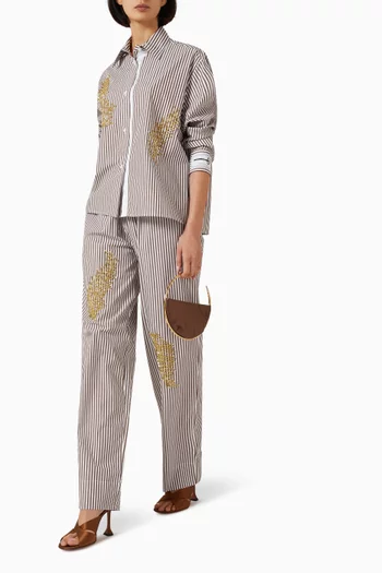 Embellished Striped Pants in Cotton