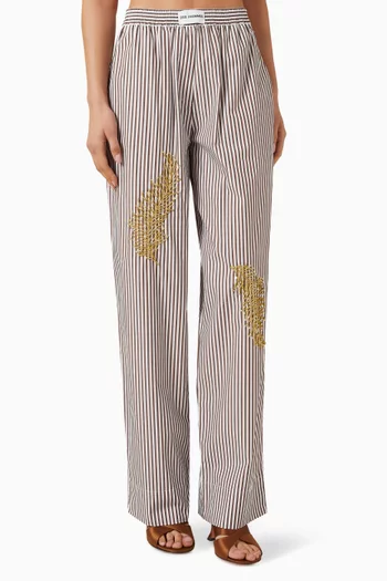Embellished Striped Pants in Cotton