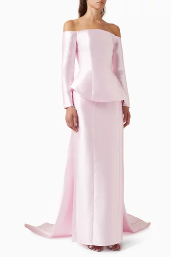 Off-shoulder Gown in Mikado