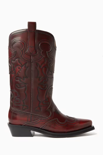 Mid Shaft Embroidered Western Boots