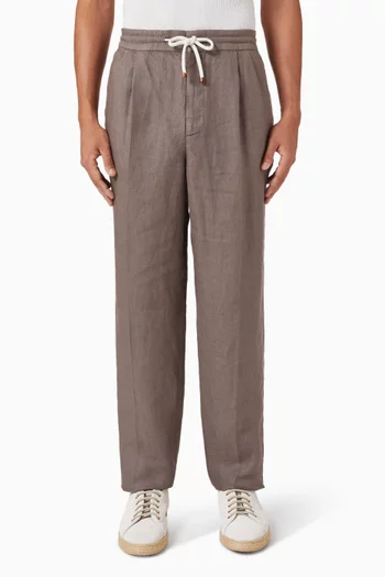 Garment Dyed Pleated Pants in Linen