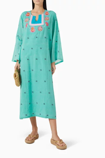 Azure Embroidered Maxi Dress in Cotton