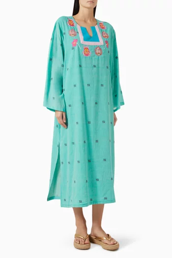 Azure Embroidered Maxi Dress in Cotton