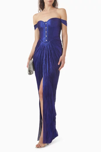 Susie Off-shoulder Gown in Silk Plissé