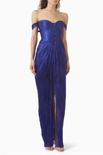Susie Off-shoulder Gown in Silk Plissé