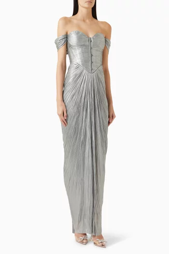 Susie Off-shoulder Gown in Silk Plissé
