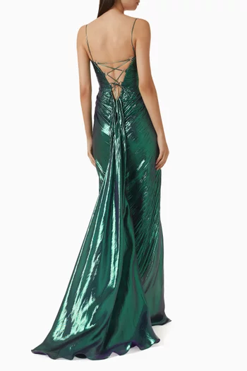 Mirren Lace-back Gown in Lurex Chiffon