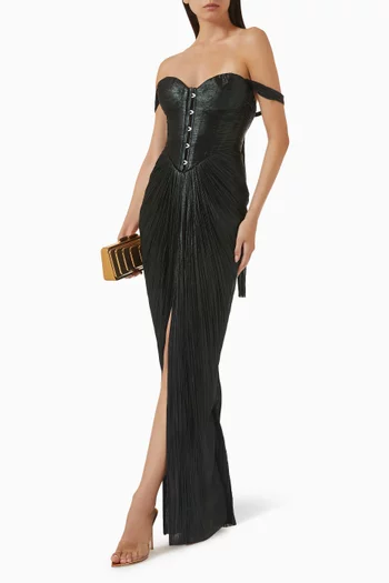 Susie Off-shoulder Dress in Metallic Tulle
