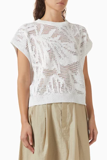 Dazzling Water Lilies T-shirt in Linen-blend Knit