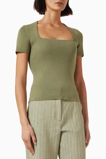 Square-neck Ribbed Sweater in Cotton-blend