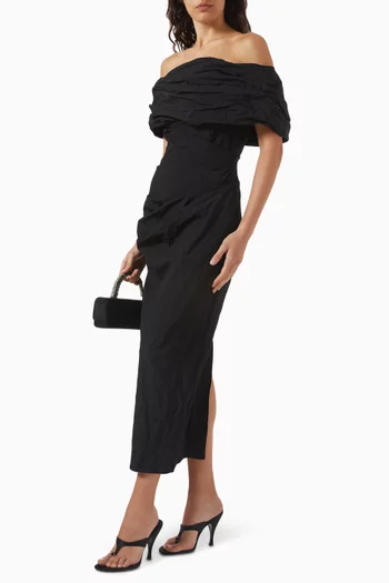 Off-Shoulder Draped Midi Dress