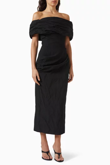 Off-Shoulder Draped Midi Dress